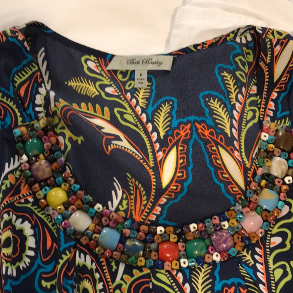 Beth Bowley silk multicolored printed beaded dress